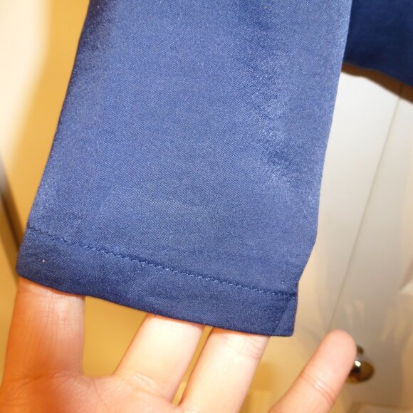 GUESS dark blue v-neck low cut blouse with lace accents - Picture 6 of 12